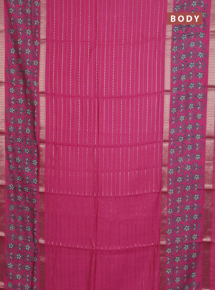 Semi chanderi saree pink with allover zari weaves and long printed zari border