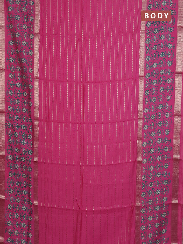 Semi chanderi saree pink with allover zari weaves and long printed zari border