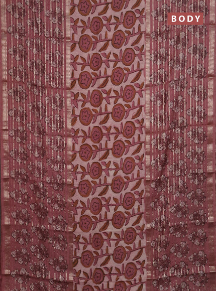 Semi chanderi saree pastel peach with allover ajrakh prints and long printed zari border