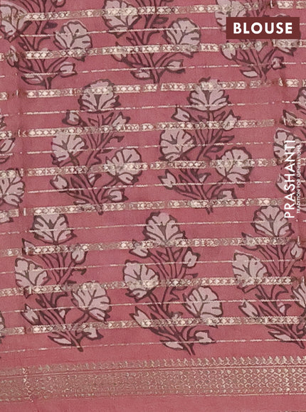 Semi chanderi saree pastel peach with allover ajrakh prints and long printed zari border