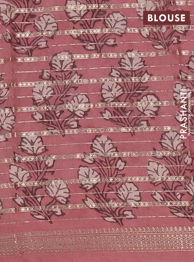 Semi chanderi saree pastel peach with allover ajrakh prints and long printed zari border