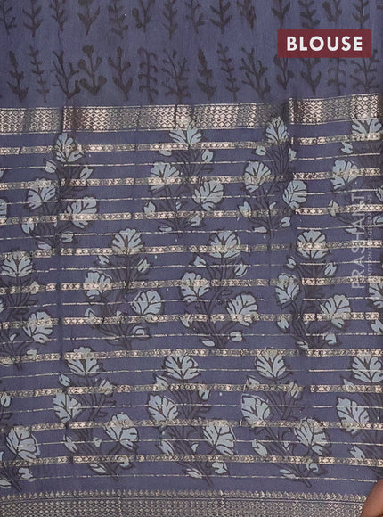 Semi chanderi saree grey shade and grey with allover ajrakh prints and long printed zari border