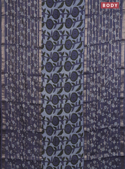 Semi chanderi saree grey with allover ajrakh prints and long printed zari border