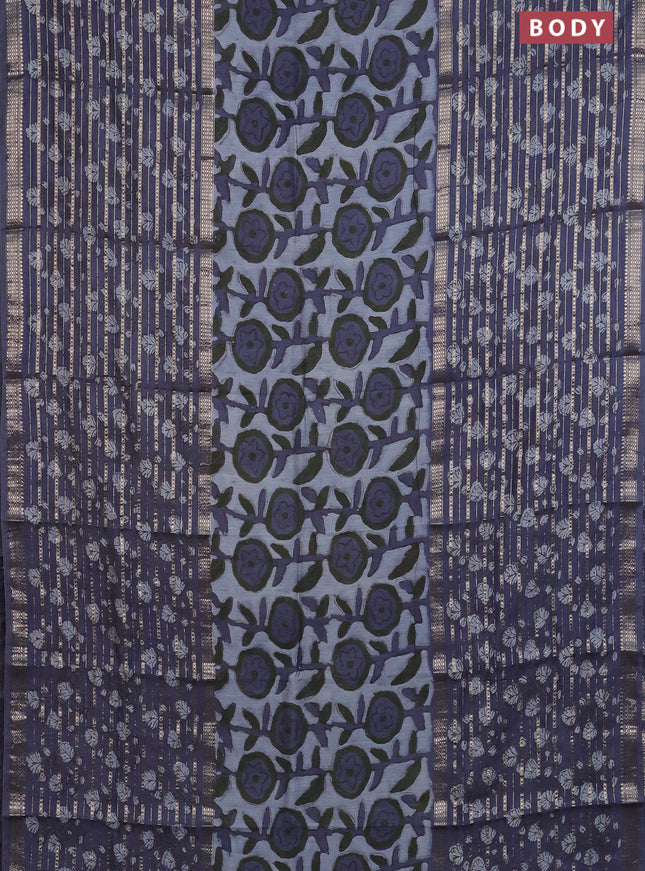 Semi chanderi saree grey with allover ajrakh prints and long printed zari border