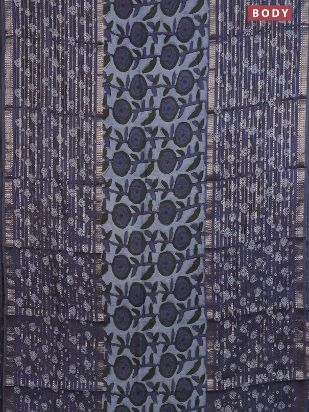 Semi chanderi saree grey with allover ajrakh prints and long printed zari border
