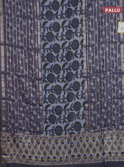 Semi chanderi saree grey with allover ajrakh prints and long printed zari border