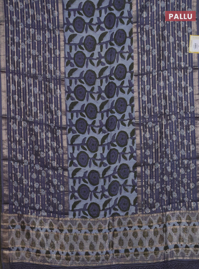 Semi chanderi saree grey with allover ajrakh prints and long printed zari border