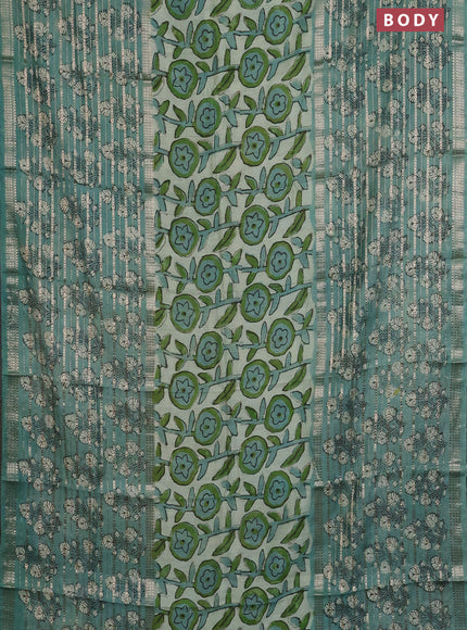 Semi chanderi saree pastel green with allover ajrakh prints and long printed zari border