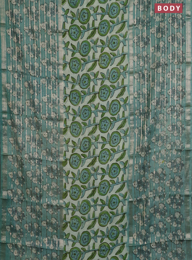Semi chanderi saree pastel green with allover ajrakh prints and long printed zari border