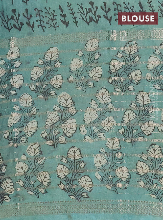 Semi chanderi saree pastel green with allover ajrakh prints and long printed zari border