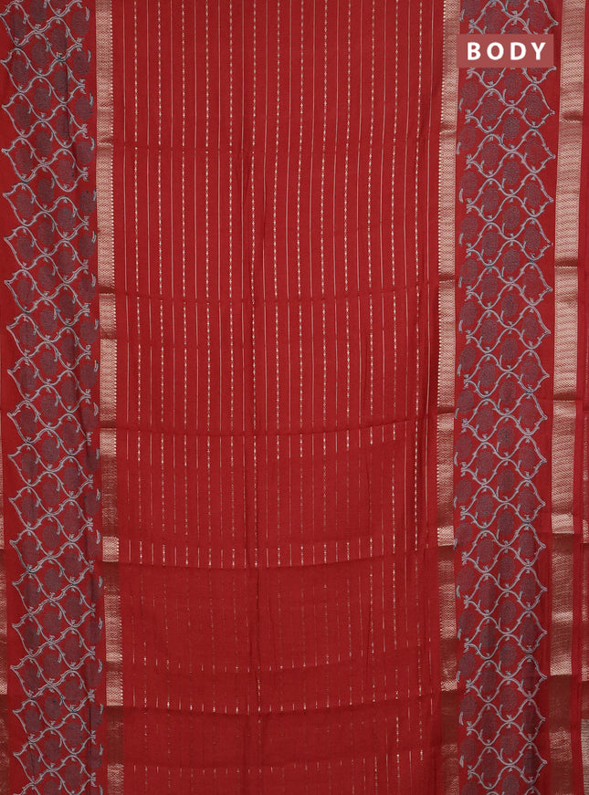 Semi chanderi saree rustic maroon with allover zari weaves and long printed zari border