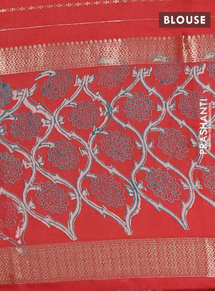 Semi chanderi saree rustic maroon with allover zari weaves and long printed zari border