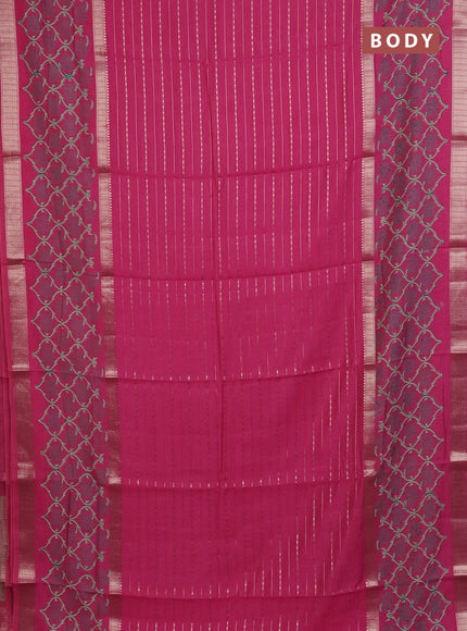 Semi chanderi saree pink with allover zari weaves and long printed zari border