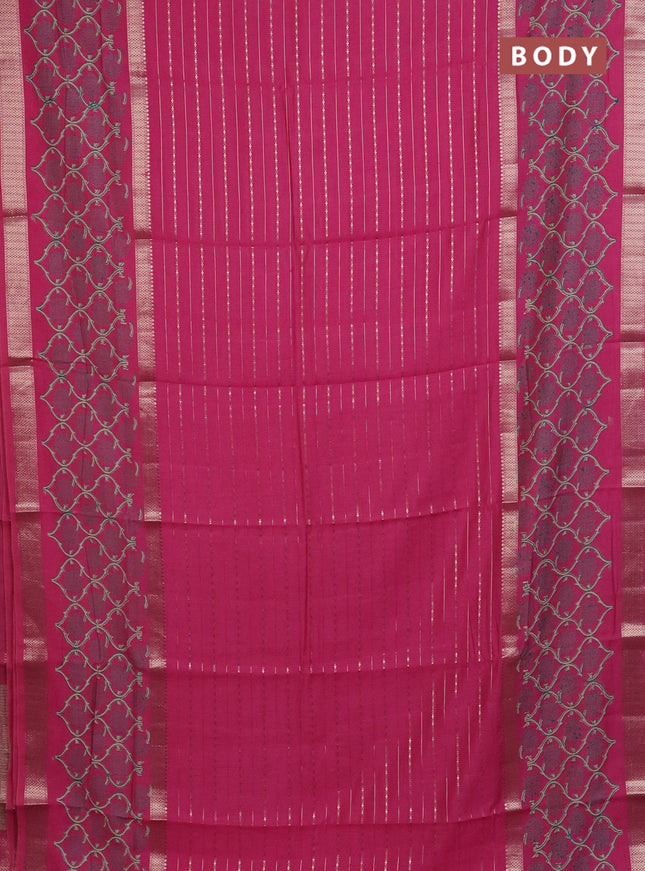 Semi chanderi saree pink with allover zari weaves and long printed zari border