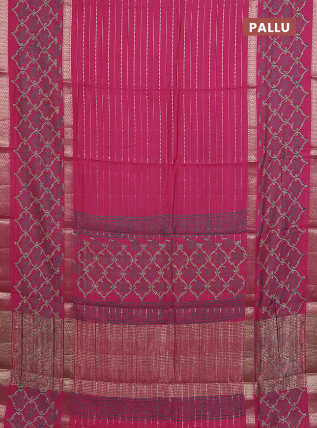 Semi chanderi saree pink with allover zari weaves and long printed zari border