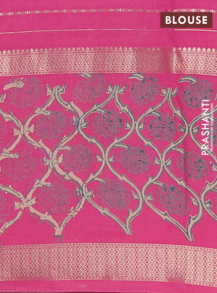 Semi chanderi saree pink with allover zari weaves and long printed zari border