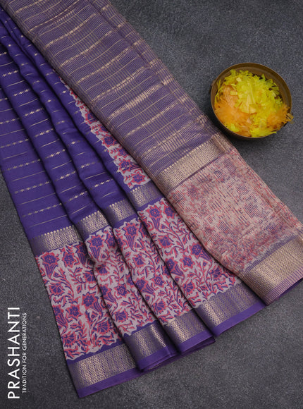 Semi chanderi saree lavender shade and off white with allover zari weaves and long printed zari border