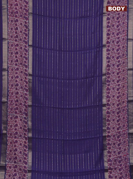 Semi chanderi saree lavender shade and off white with allover zari weaves and long printed zari border