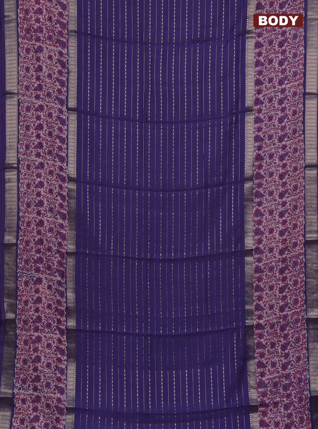 Semi chanderi saree lavender shade and off white with allover zari weaves and long printed zari border