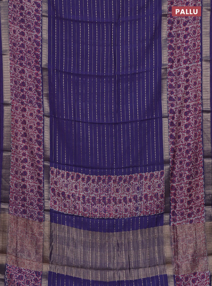 Semi chanderi saree lavender shade and off white with allover zari weaves and long printed zari border