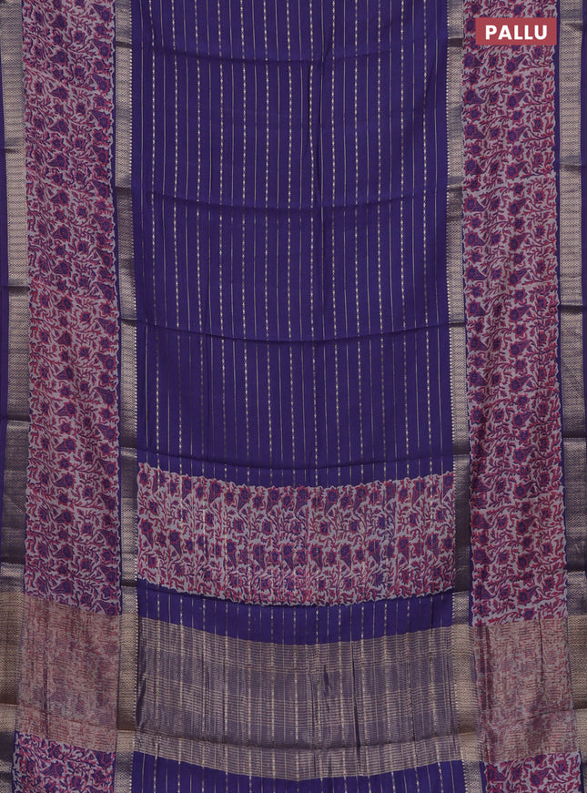 Semi chanderi saree lavender shade and off white with allover zari weaves and long printed zari border