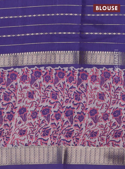 Semi chanderi saree lavender shade and off white with allover zari weaves and long printed zari border