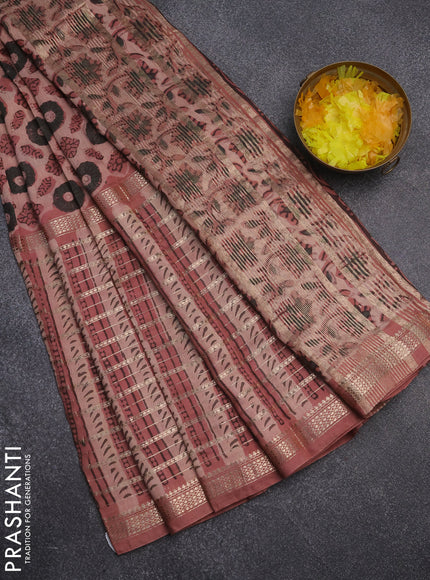 Semi chanderi saree pastel peach shade with allover ajrakh prints and long printed zari border