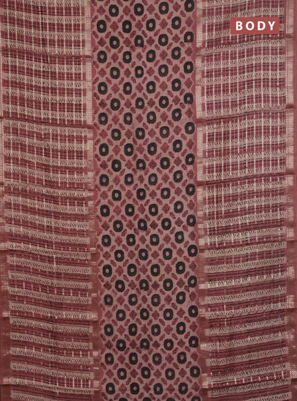 Semi chanderi saree pastel peach shade with allover ajrakh prints and long printed zari border