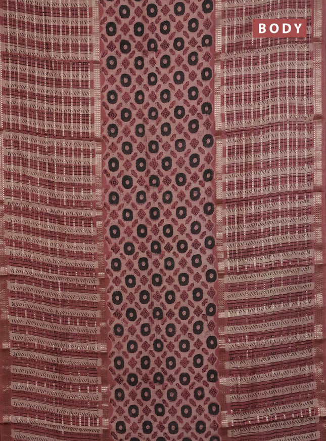 Semi chanderi saree pastel peach shade with allover ajrakh prints and long printed zari border