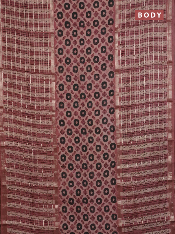 Semi chanderi saree pastel peach shade with allover ajrakh prints and long printed zari border