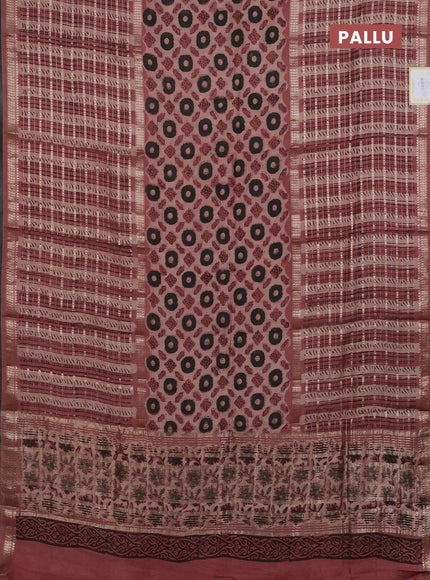 Semi chanderi saree pastel peach shade with allover ajrakh prints and long printed zari border