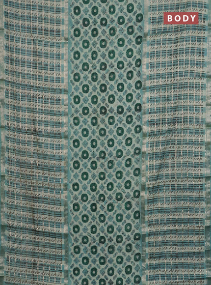 Semi chanderi saree pista green shade and teal green with allover ajrakh prints and long printed zari border