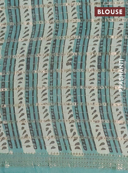Semi chanderi saree pista green shade and teal green with allover ajrakh prints and long printed zari border