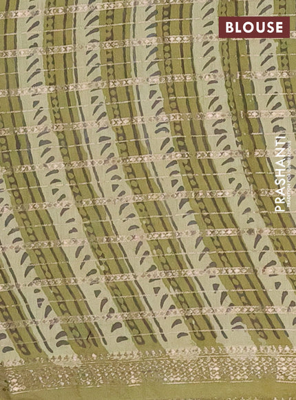 Semi chanderi saree lime green and green with allover ajrakh prints and long printed zari border