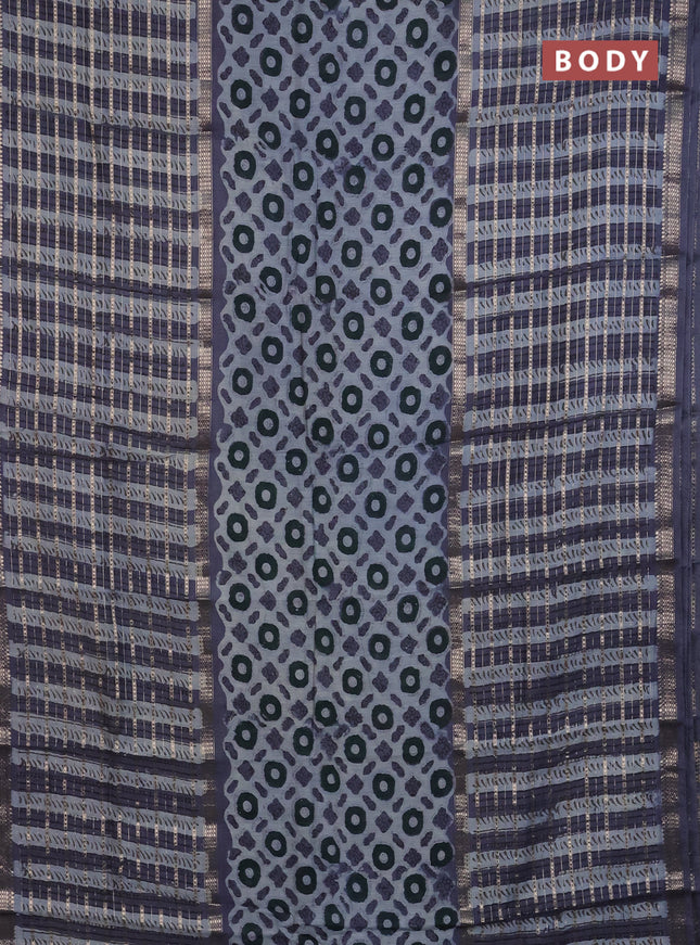 Semi chanderi saree greyish blue and grey with allover ajrakh prints and long printed zari border