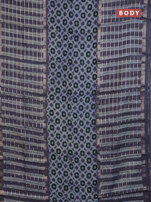 Semi chanderi saree greyish blue and grey with allover ajrakh prints and long printed zari border