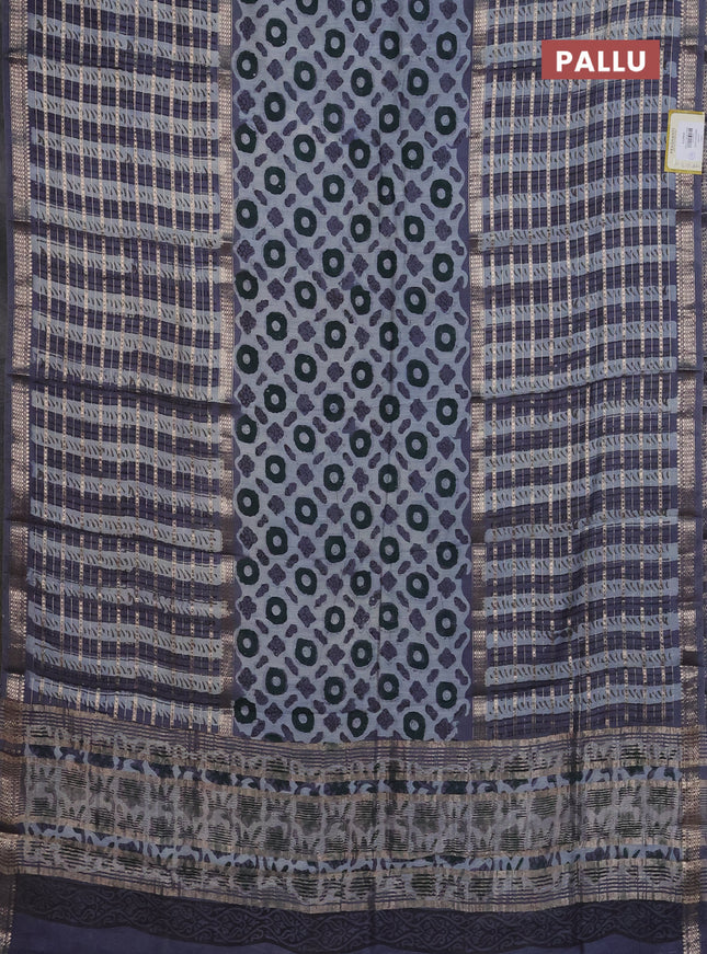 Semi chanderi saree greyish blue and grey with allover ajrakh prints and long printed zari border