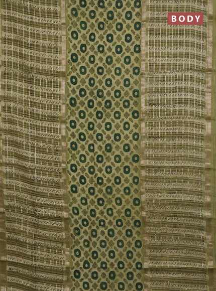 Semi chanderi saree lime green and pastel green with allover ajrakh prints and long printed zari border