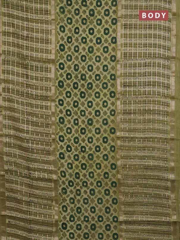Semi chanderi saree lime green and pastel green with allover ajrakh prints and long printed zari border