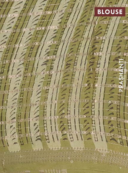 Semi chanderi saree lime green and pastel green with allover ajrakh prints and long printed zari border