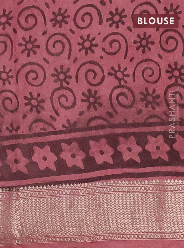Semi chanderi saree peach shade with allover kalamkari prints and zari woven border