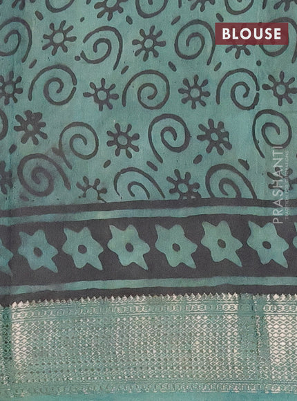 Semi chanderi saree pastel green and teal green shade with allover kalamkari prints and zari woven border