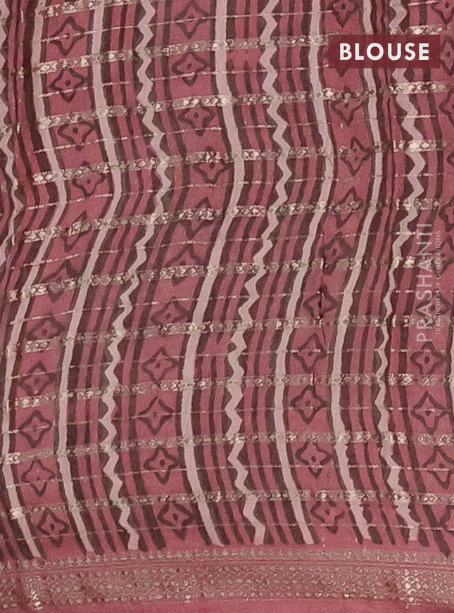 Semi chanderi saree pastel peach  with allover kalamkari prints and long printed zari border