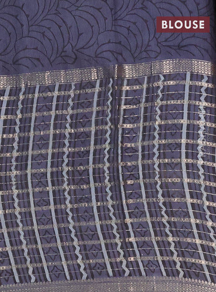 Semi chanderi saree greyish blue and grey with allover kalamkari prints and long printed zari border