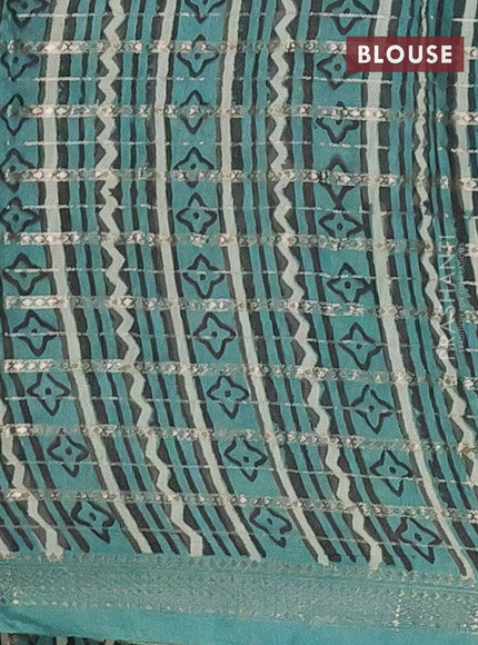 Semi chanderi saree pastel green and teal green with allover kalamkari prints and long printed zari border