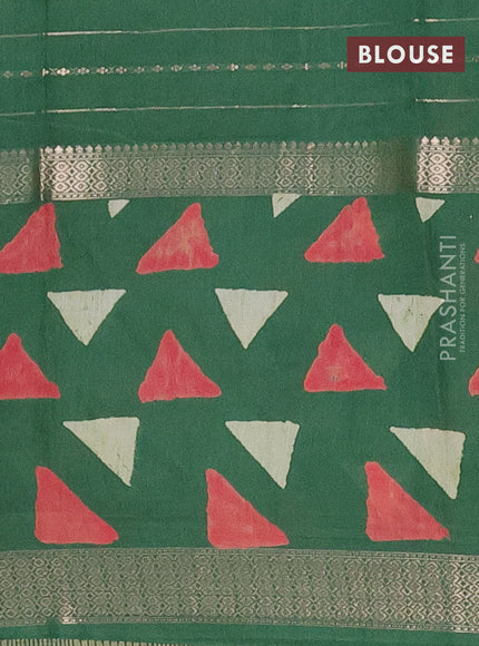 Semi chanderi saree green with allover zari weaves and long printed zari border