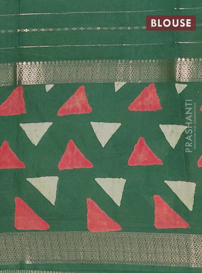 Semi chanderi saree green with allover zari weaves and long printed zari border