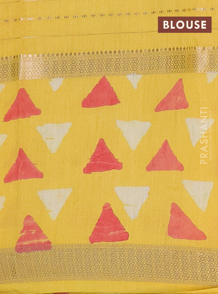 Semi chanderi saree yellow with allover zari weaves and long printed zari border