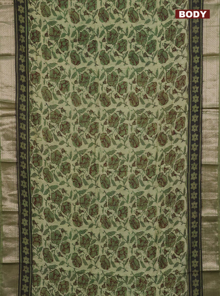 Semi chanderi saree pista green and sap green with allover ajrakh prints and zari woven border