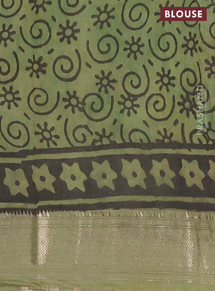 Semi chanderi saree pista green and sap green with allover ajrakh prints and zari woven border